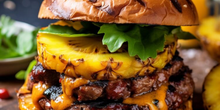 Hambúrguer de Costela com Abacaxi Grelhado