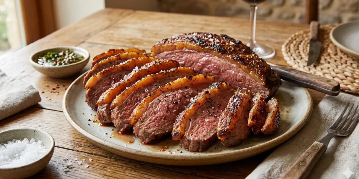 picanha suculenta fatiada com crosta dourada